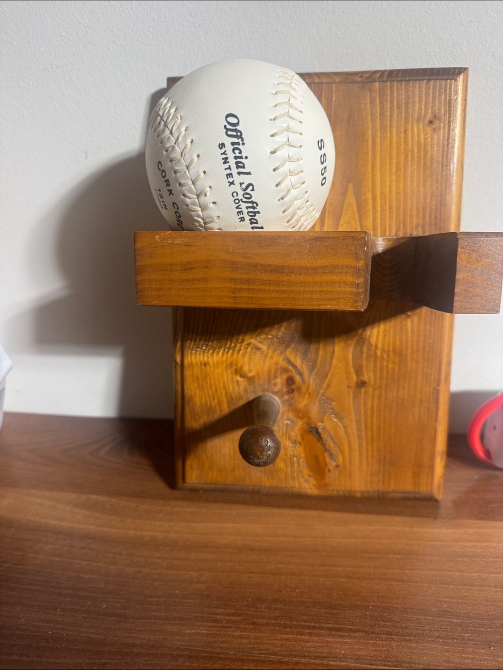 Rustic Wood Wall Hook for ball, mitt and batt - Picture 1 of 5